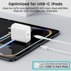Paquete de 2 cargadores rápidos USB C para iPad Pro de 13/11/12.9 pulgadas, iPad A16/10ª generación, iPad Air de 13/11 pulgadas/5ª/4ª/Mini, cargador de iPad tipo C de 20 W de carga rápida con cable de