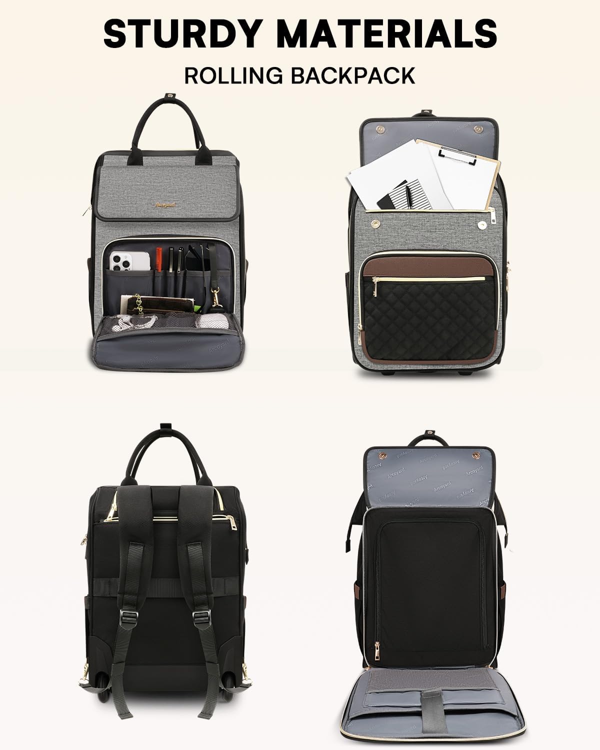 Mochila con ruedas Arcoyard para mujeres, mochila rodante para port...