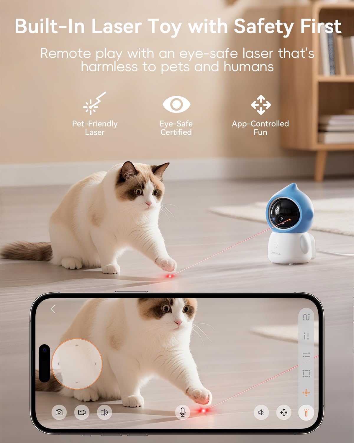 ZUMIMALL Cámara para mascotas con juguete láser, cámara WiFi 2K para perros