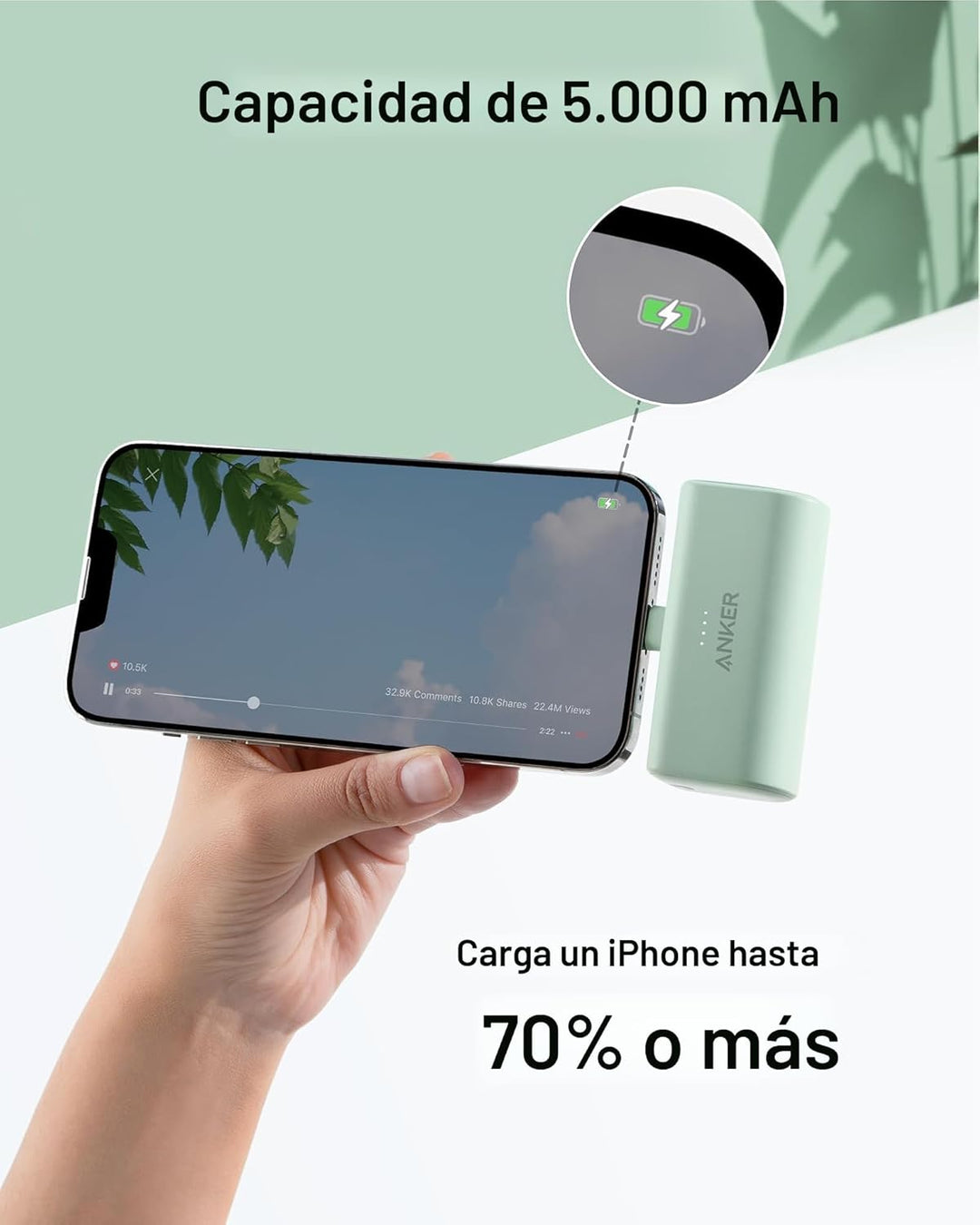 Anker Nano Cargador portátil para iPhone, con conector Lightning MF...