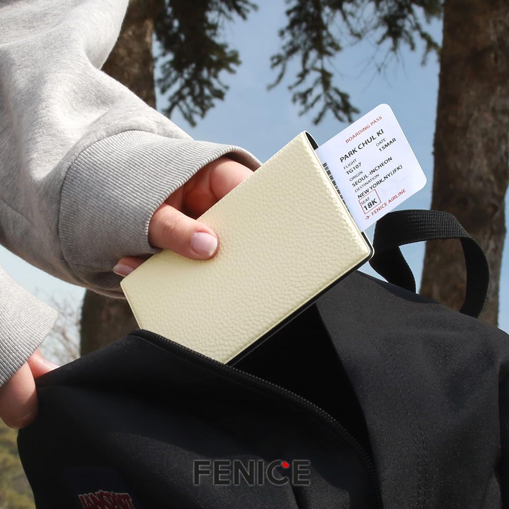 Fenice Funda clásica para pasaporte, funda tipo cartera para viajes, esencial, bloqueo RFID, piel vegana, impermeable, Naranja