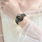 OLEVS Relojes para mujeres de negocios, con diamante, pulsera de acero inoxidable, fecha, impermeable, tono bicolor para mujer