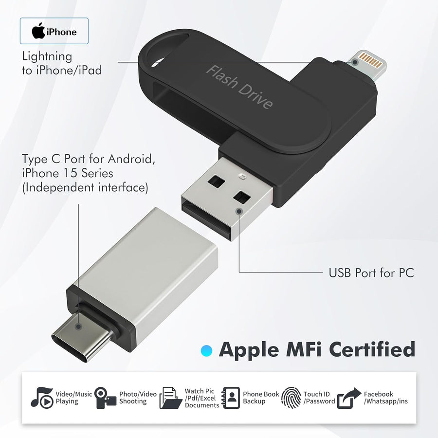 Unidad flash con certificación MFi de Apple de 512 GB, Memory Stick...