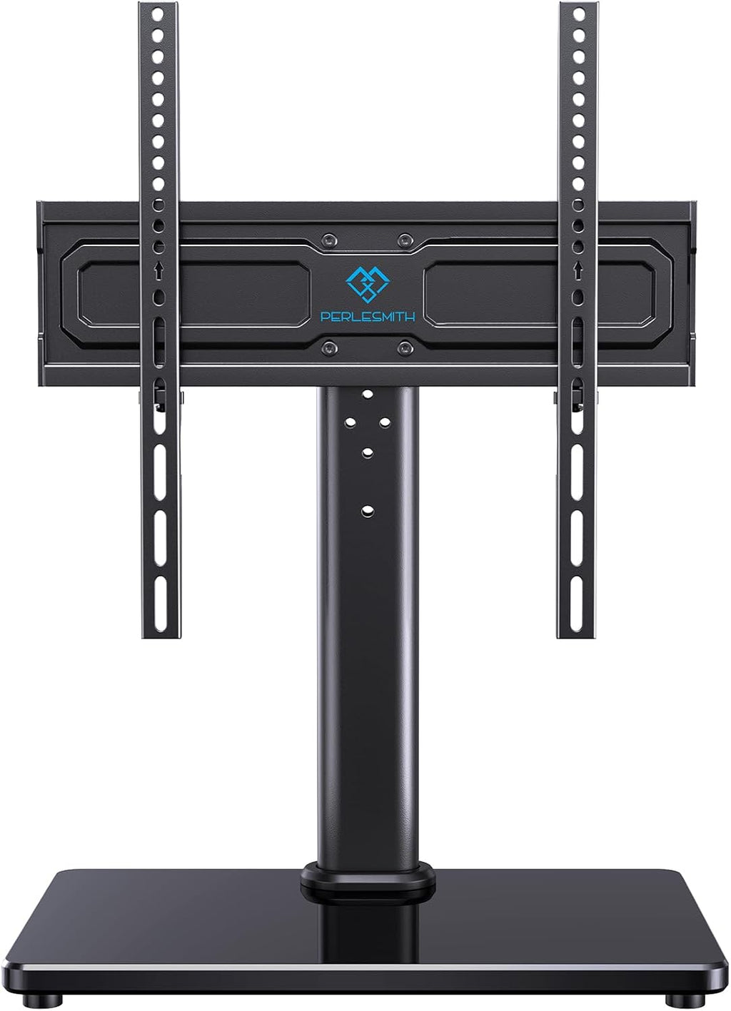 PERLESMITH Soporte giratorio universal para TV de 24 a 60 pulgadas de hasta 99 libras, soporte de TV de mesa ajustable de 12 alturas, soporte de base de TV con base de vidrio templado, VESA máximo de 15.748 x 15.748 in, PSTVS33