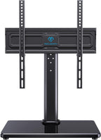 PERLESMITH Soporte giratorio universal para TV de 24 a 60 pulgadas de hasta 99 libras, soporte de TV de mesa ajustable de 12 alturas, soporte de base de TV con base de vidrio templado, VESA máximo de 15.748 x 15.748 in, PSTVS33
