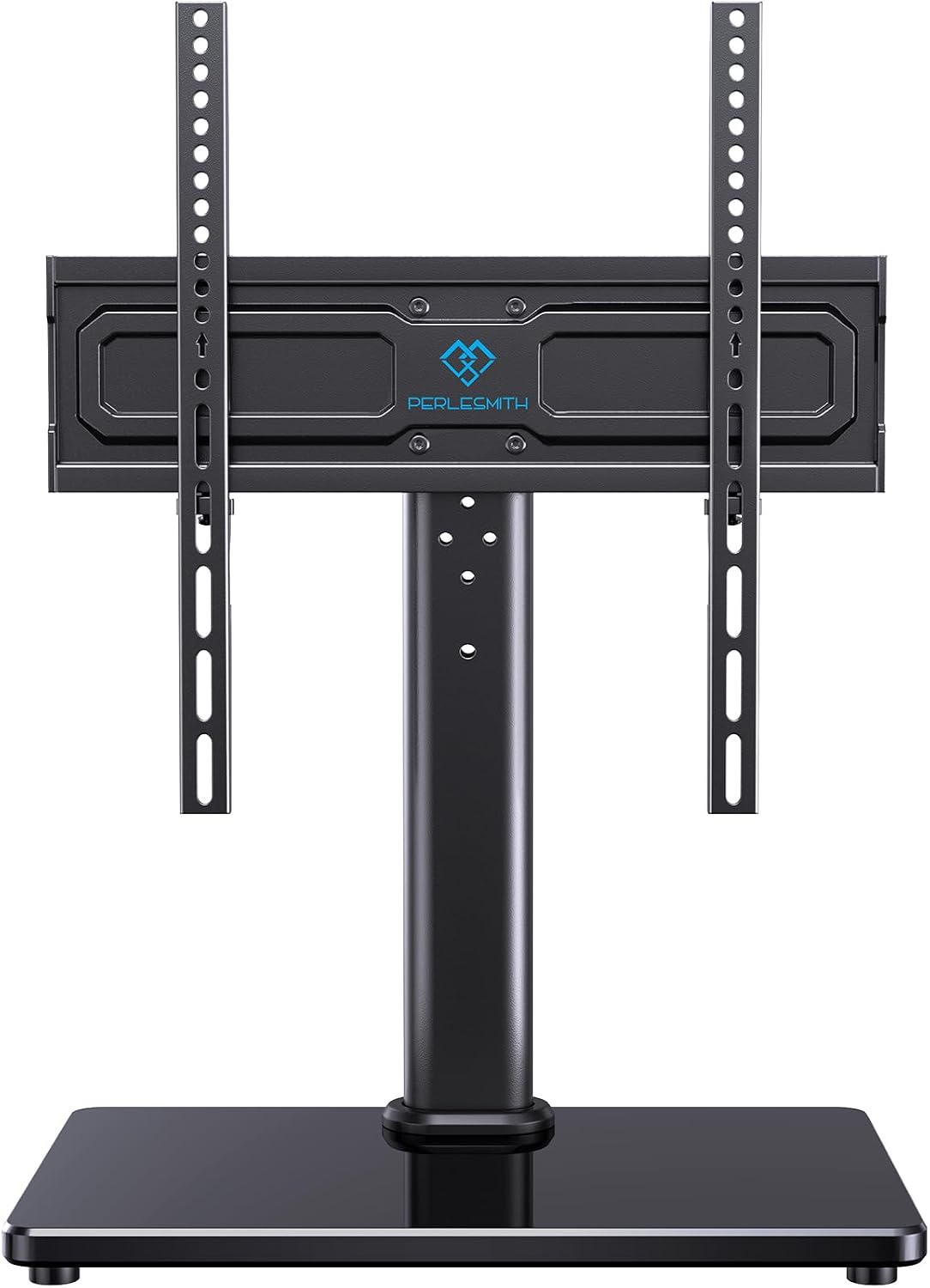 PERLESMITH Soporte giratorio universal para TV de 24 a 60 pulgadas de hasta 99 libras, soporte de TV de mesa ajustable de 12 alturas, soporte de base de TV con base de vidrio templado, VESA máximo de 15.748 x 15.748 in, PSTVS33