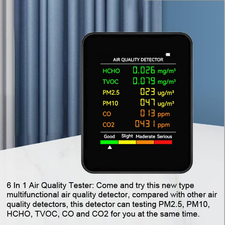6 en 1 PM25 P HCHO TVOC CO CO2 Detector multifuncional de