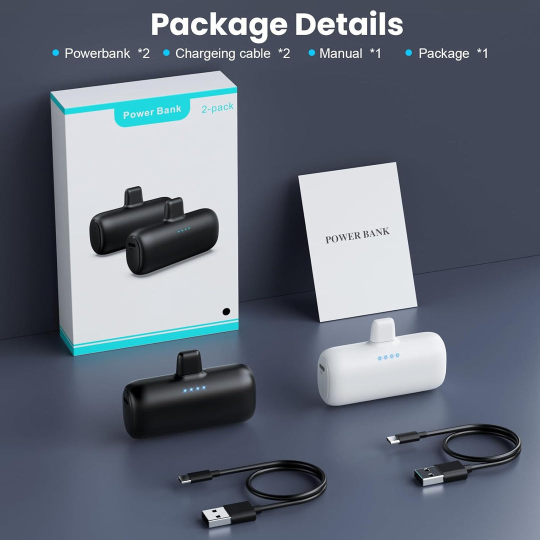 Paquete de 2 cargadores portátiles mini para iPhone, banco de energ...