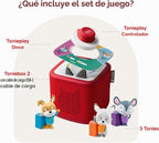 Toniebox 2 Audio Player Bundle para Kids 3+ con Lalalinos Akio, Cosmo, Scout Figurines y Tonieplay Game & Controller - Sunset Red