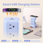 Cable de extensión con múltiples tomas, extensor de salida SMALLRT con 12 salidas de CA, 4 USB, torre de regleta de alimentación de 6.5 pies para suministros de oficina en casa, azul