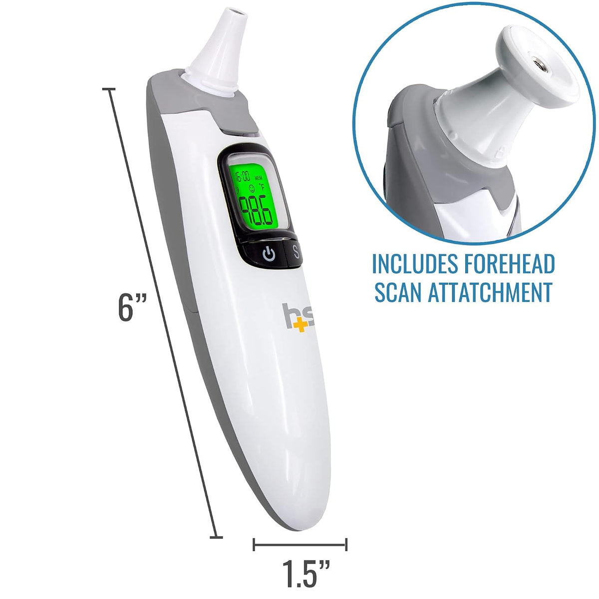 HealthSmart Termómetro infrarrojo parlante para oído y frente, no necesita cubiertas de sonda, apto para FSA y HSA, alarma de fiebre visual, lecturas de audio en inglés y español, escaneo instantáneo