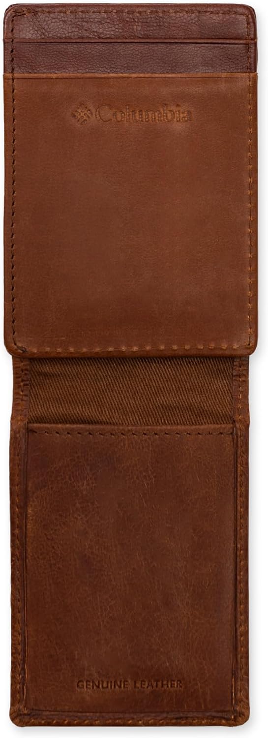 Columbia Billetera de cuero para hombre con bolsillo frontal y tarj...
