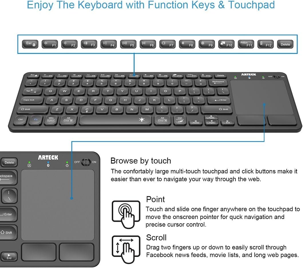 Arteck Teclado retroiluminado universal de 7 colores con Bluetooth,...
