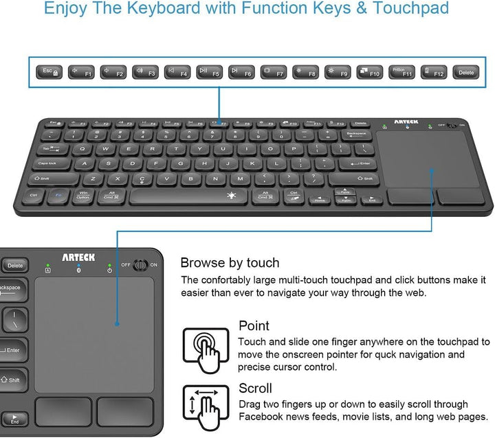 Arteck Teclado retroiluminado universal de 7 colores con Bluetooth,...