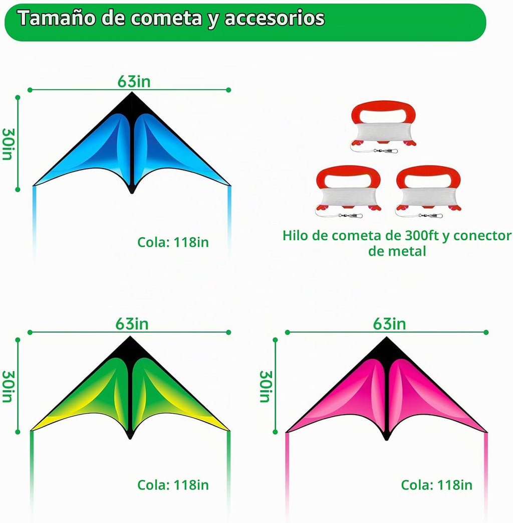 Delta Kite Set para niños y adultos, paquete de 3 cometas para adultos
