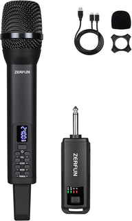 ZERFUN Micrófono inalámbrico recargable, sistema de micrófono inalá...