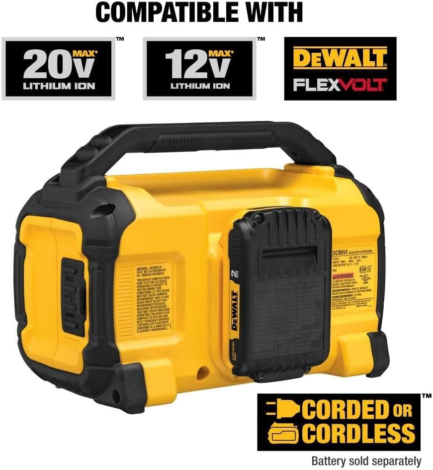 DEWALT - Altavoz Bluetooth de 20V MAX, rango de 100 pies, duradero...