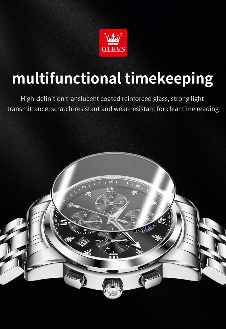 OLEVS Reloj para Hombre Diamante Negocios Vestimenta Analógico Acero Inoxidable a Prueba de Agua Lúmina Fecha Dos Tonos Lujo Casual de Muñeca