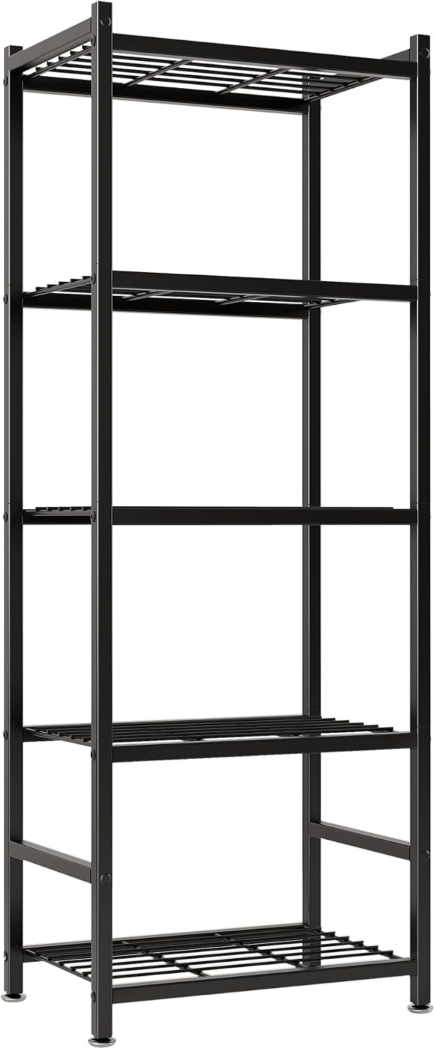 Estantes de almacenamiento, estantería de metal de 5 niveles con patas niveladoras, organizador de estantes para organización de garaje, cocina, despensa y armario, 17.7 x 11.8 x 56.3
