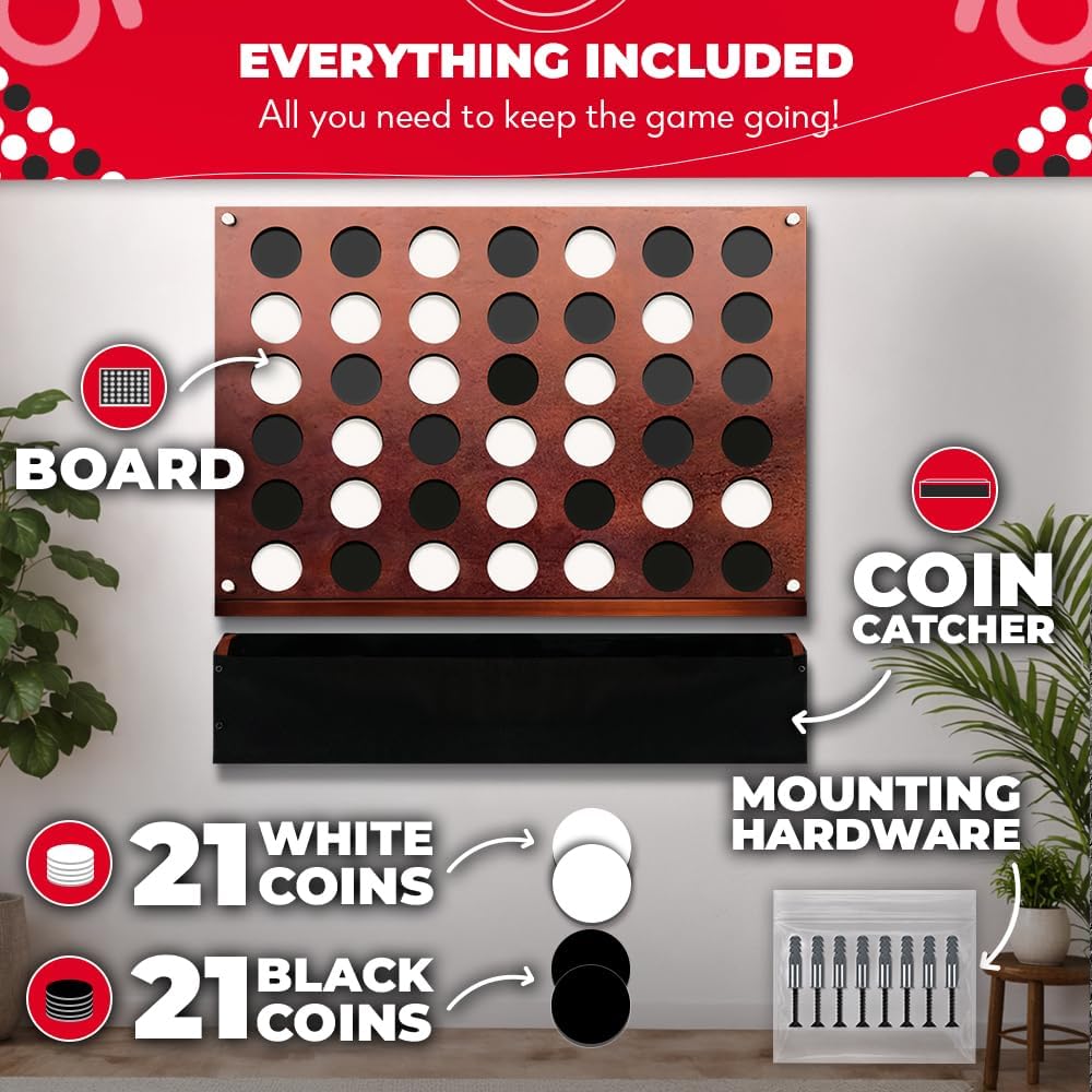 Swooc Games® - Juego de pared gigante 4 en una fila - 60% más silencioso - Juegos de pared de tamaño jumbo - Juego de sala de juegos, accesorios y decoración - Decoración de garaje y sótano - Conexión