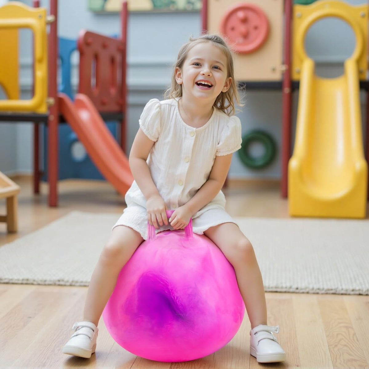 Upper Rider - Pelota de tolva para niños de 3 a 8 años, pelota hinchable de 18 pulgadas con asa, color rosa