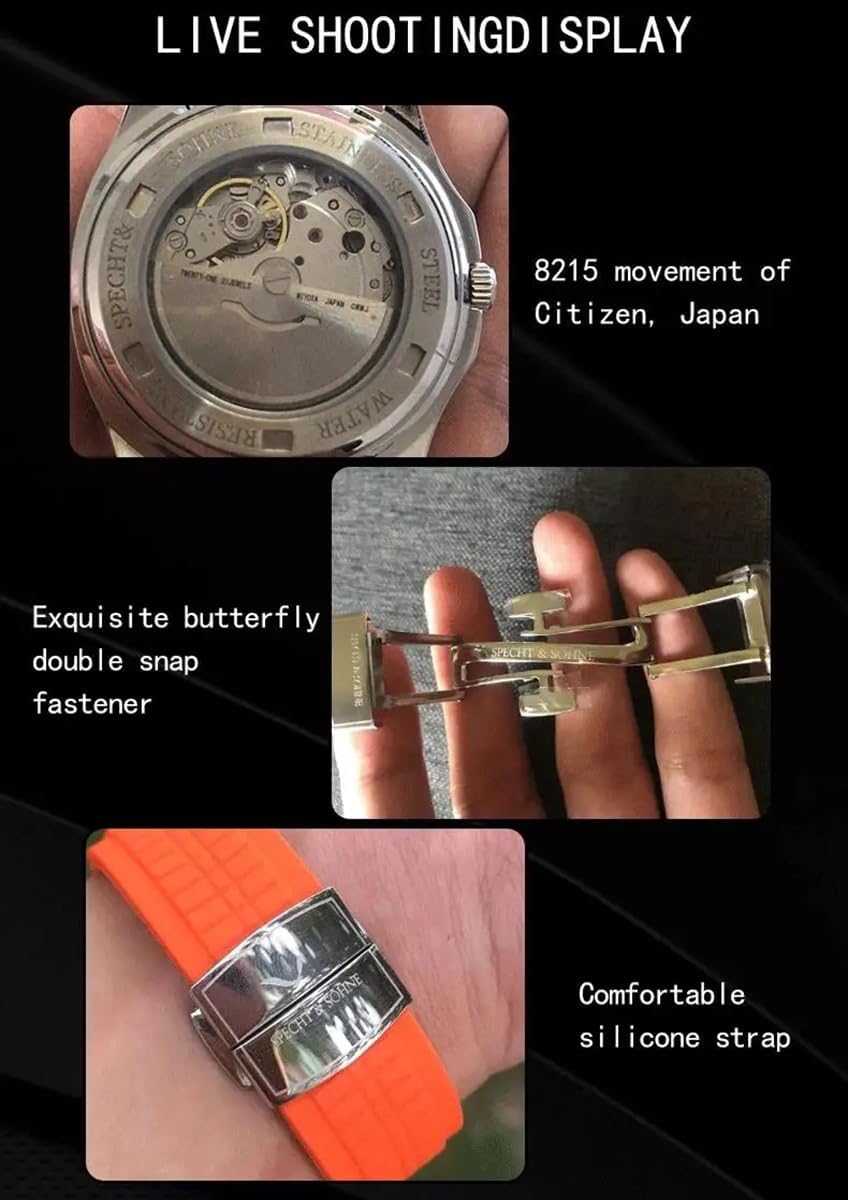 Relojes Specht & Söhne para hombres Movimiento Miyota 8215 de Japón Reloj deportivo Movimiento clásico Automático Mecánico Reloj de pulsera para hombre Correa de goma Impermeable 40MM