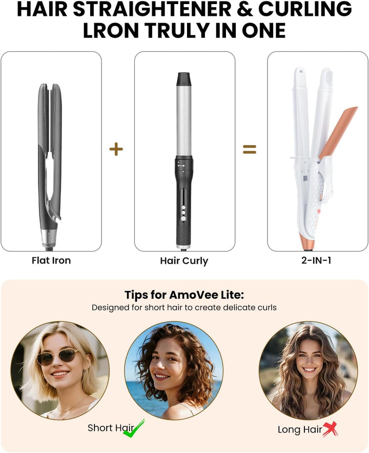 AMOVEE Plancha plana para el cabello 2 en 1, plancha en miniatura,...