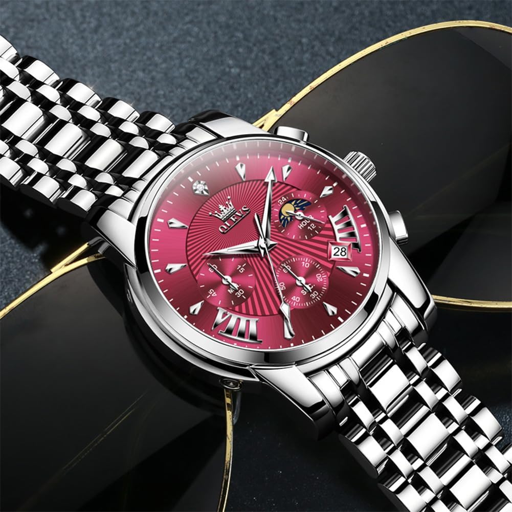 OLEVS Relojes para hombres Luxurious vestimenta acero inoxidable resistente al agua cronógrafo