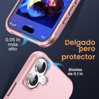 SKYLMW Compatible con iPhone 16 Funda con Soporte Magnético Invisible de Anillo O Funda de Grado Militar para iPhone 16 6.1" [Compatible con Mag-Safe][Gran Sensación de Agarre], Oro Rosa