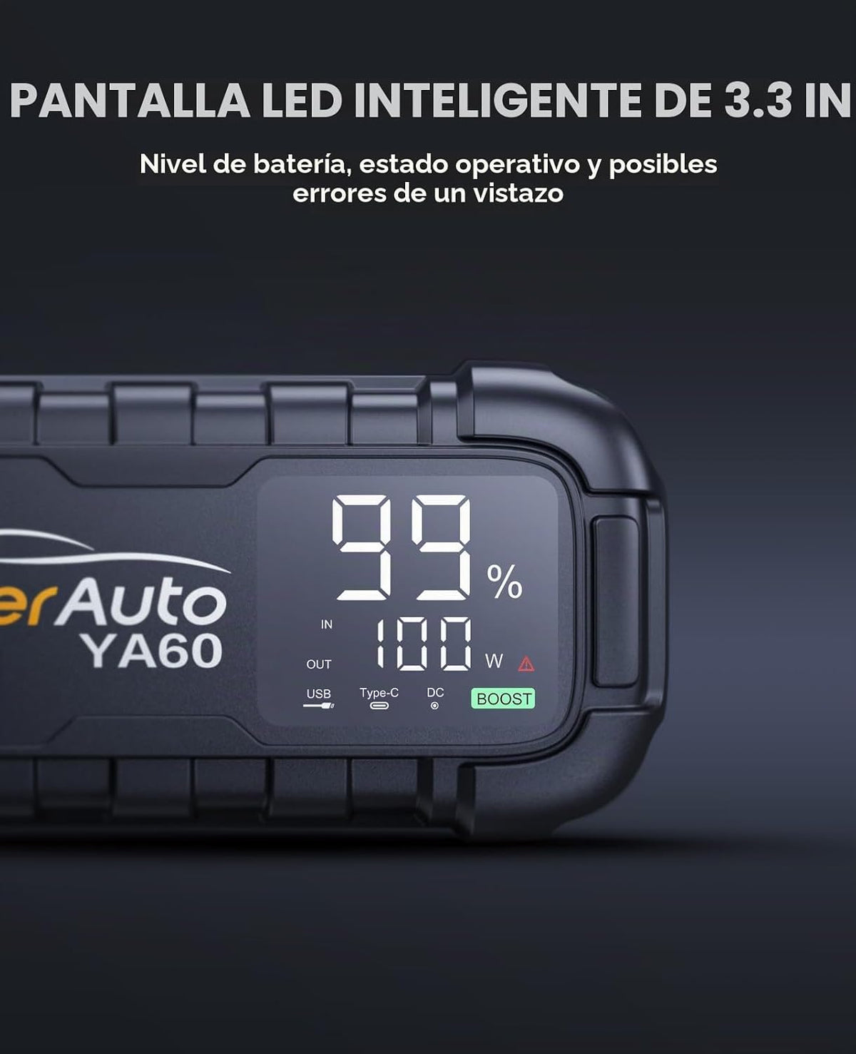 YaberAuto 8000A Arrancador de Batería 99Wh 65W Carga rápida (Todos gasolina/12.0L diésel)
