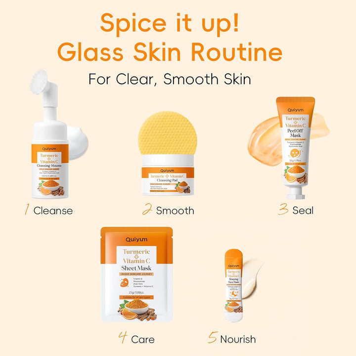 QUIYUM Juego de cuidado facial de cúrcuma + vitamina C, kit de limp...