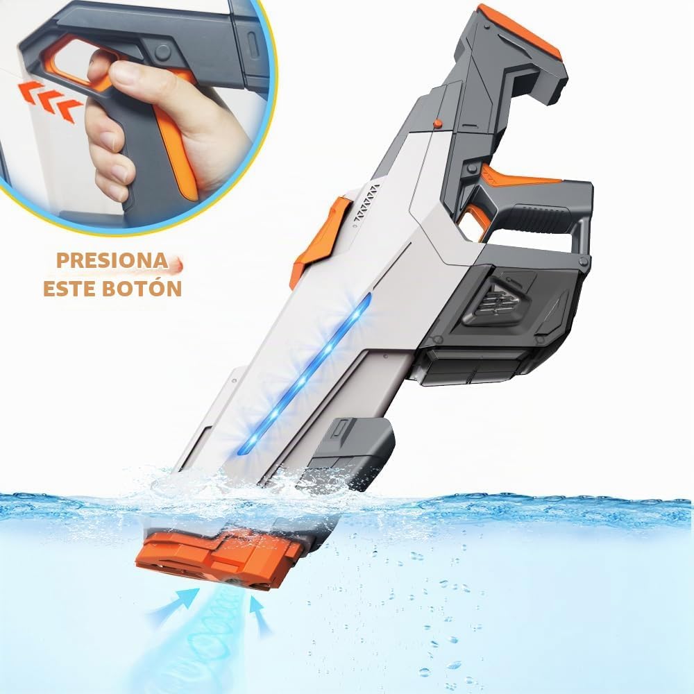 Lanzador de agua eléctrico para adultos y niños, juguete de chorro automático con gran capacidad, potente lanzador de agua con 2 baterías modulares, rango de 26 a 32 pies, juguete de agua para exteriores de verano