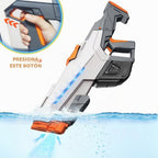 Lanzador de agua eléctrico para adultos y niños, juguete de chorro automático con gran capacidad, potente lanzador de agua con 2 baterías modulares, rango de 26 a 32 pies, juguete de agua para exteriores de verano