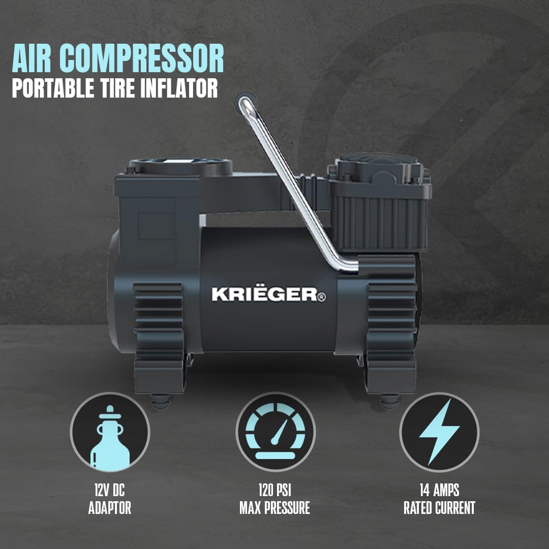 K KRIËGER Compresor de Aire Portátil Inflador de Neumáticos 12V CC...