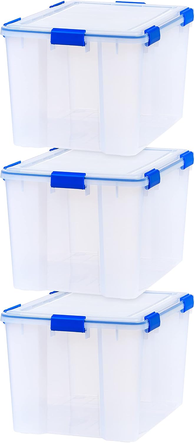 IRIS USA - Contenedor organizador de plástico hermético de 70 cuartos de galón con tapa duradera y sello y hebillas de cierre seguro
