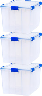 IRIS USA - Contenedor organizador de plástico hermético de 70 cuartos de galón con tapa duradera y sello y hebillas de cierre seguro