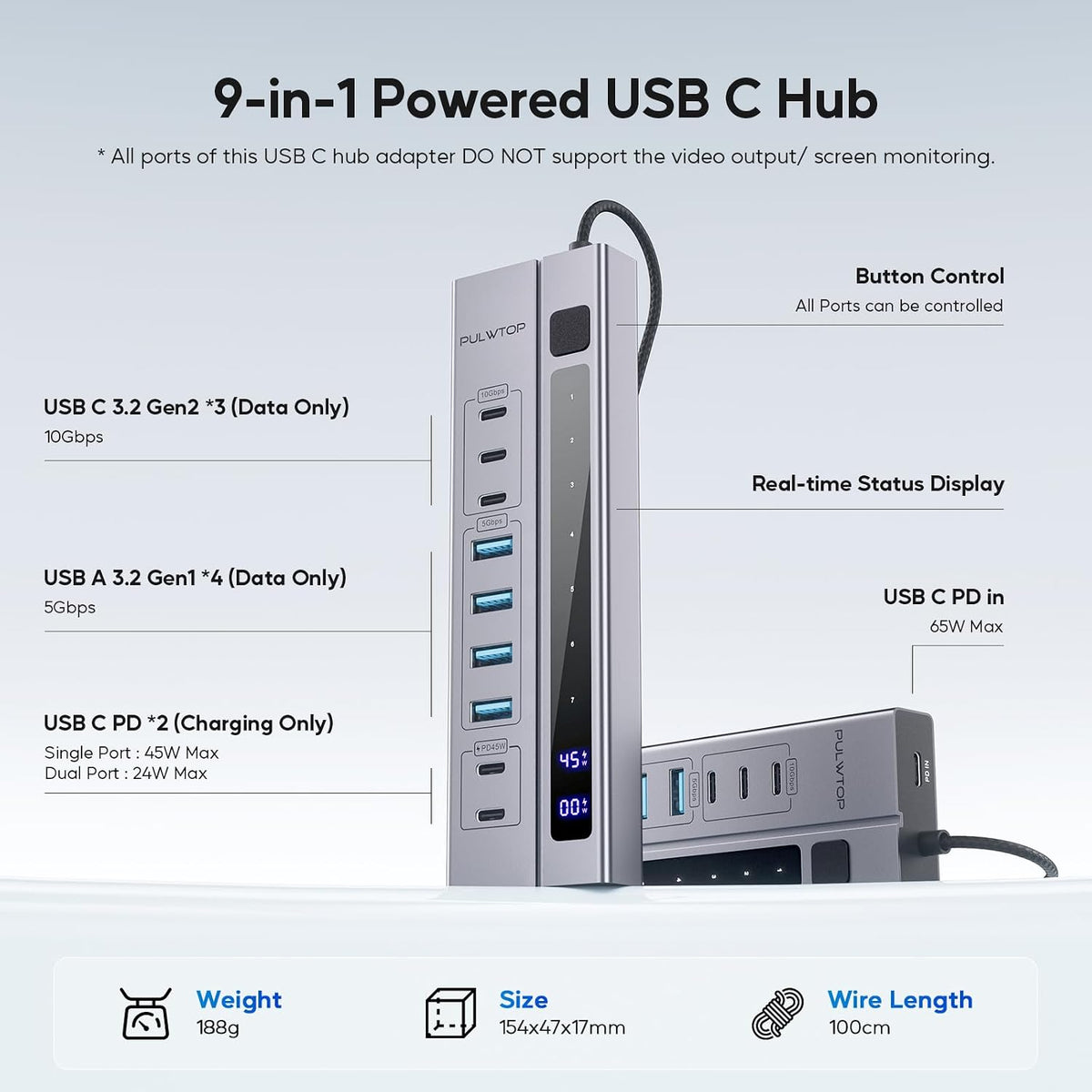 PULWTOP, BH-221D, hub USB 3.2, alimentado