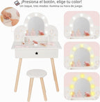 Juego de tocador infantil para niñas pequeñas con botón táctil de 3 colores iluminado espejo