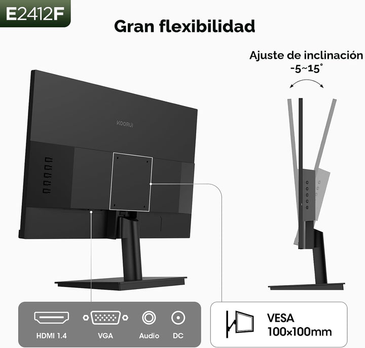 KOORUI Monitor de computadora de 24 pulgadas Full HD 1920 x 1080p 1...