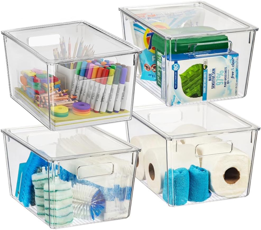 ClearSpace Contenedores de Almacenamiento de Plástico con Tapas X-Large – Perfectos para Organización de Cocina, Organizador de Escritorio o Almacenamiento de Despensa – Organizador de Escritorio