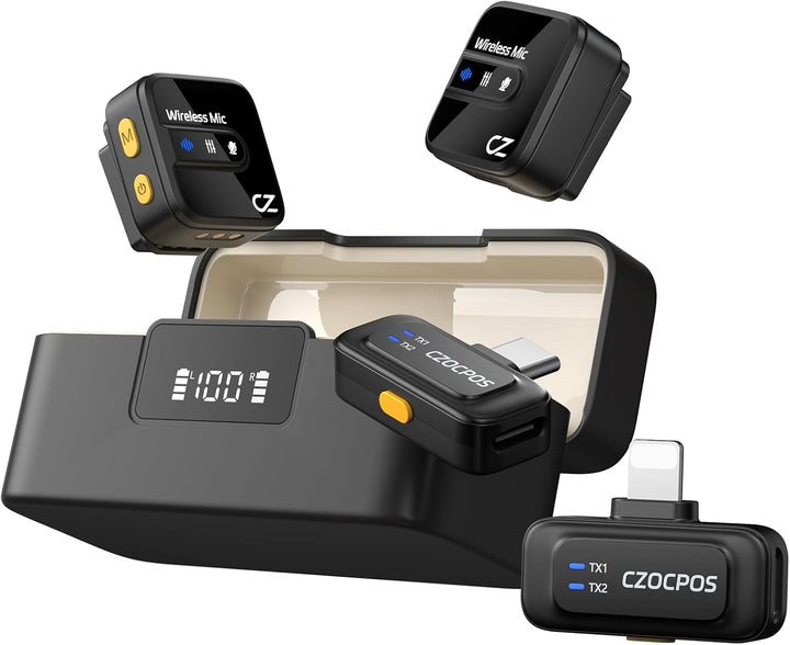 Micrófono Lavalier inalámbrico para iPhone, iPad y Android con fund...