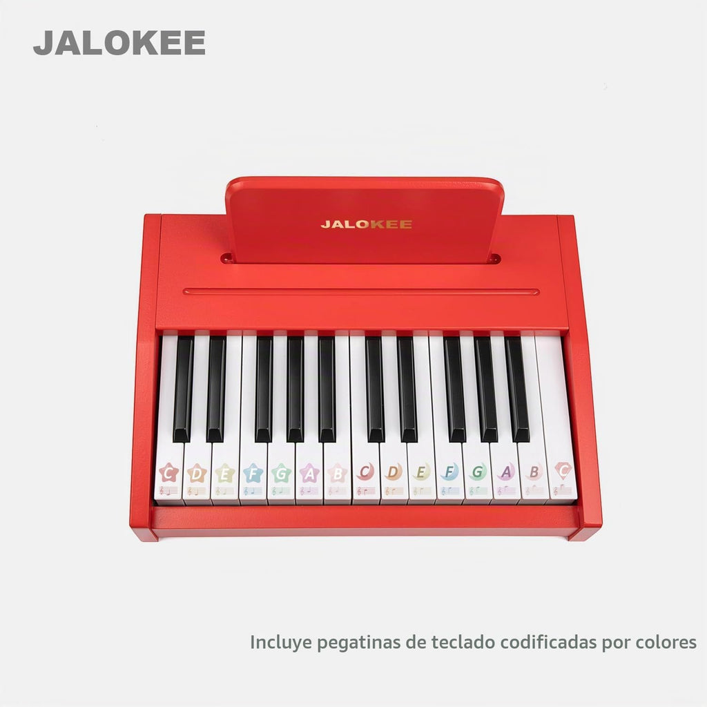 Teclado de piano para niños, piano digital para niños, instrumento educativo musical, juguete de madera para niñas y niños a partir de 3 años (rojo, 25 teclas)