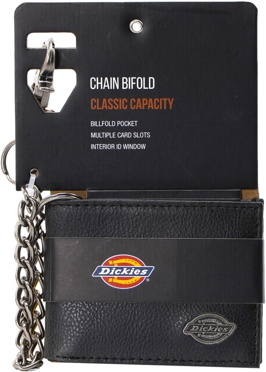 Dickies Billetera de piel con cadena plegable RFID para hombre, color negro