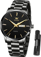 OLEVS Relojes dorados para hombre, impermeables, de acero inoxidable, analógicos, relojes de pulsera para vestir, casual, clásico, de lujo, bonito y elegante, para hombre, dorado, negro, blanco, azul