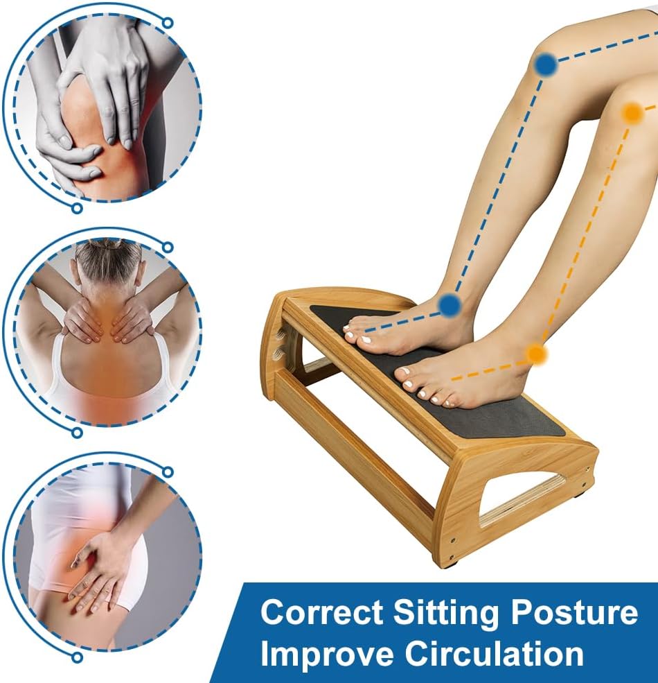 Lámpara StrongTek Reposapiés ergonómico debajo del escritorio, reposapiés de oficina de madera de 3 alturas ajustables, gran superficie antideslizante, mejora la postura y la circulación sanguínea, hasta 400