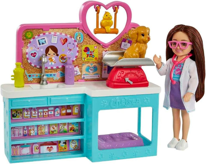 Barbie Muñeca y accesorios Chelsea, juego de veterinario para masco...