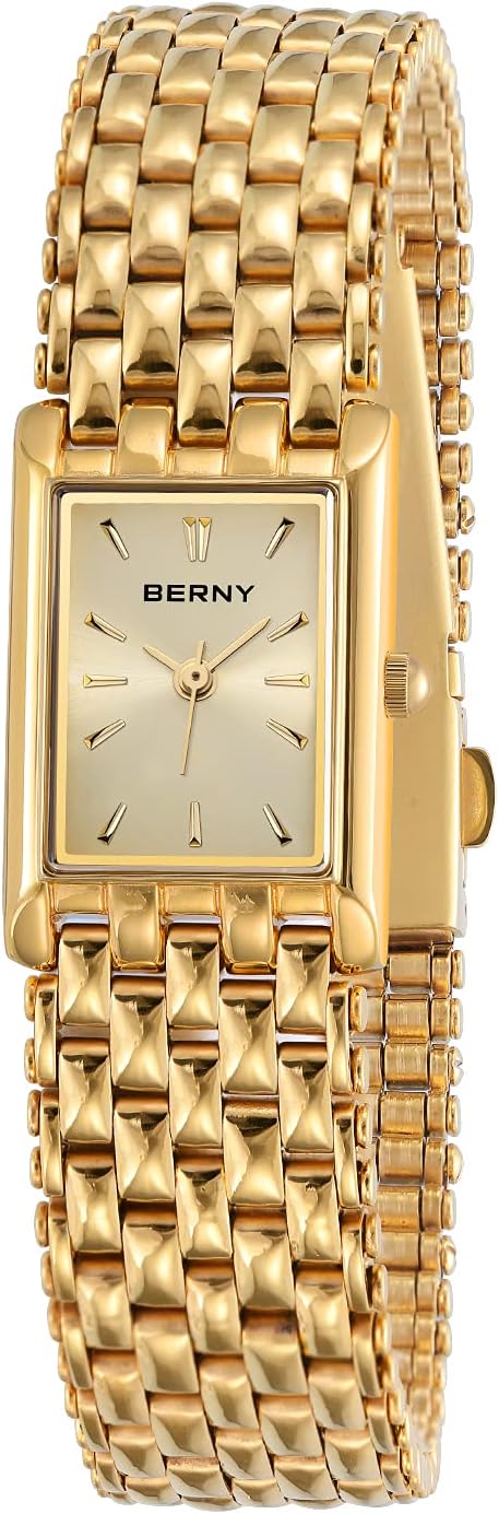 BERNY Relojes de oro para mujer, relojes de pulsera de cuarzo actualizados para mujer, correa de acero inoxidable, reloj dorado pequeño para mujeres, pulsera de lujo casual de moda, herramientas