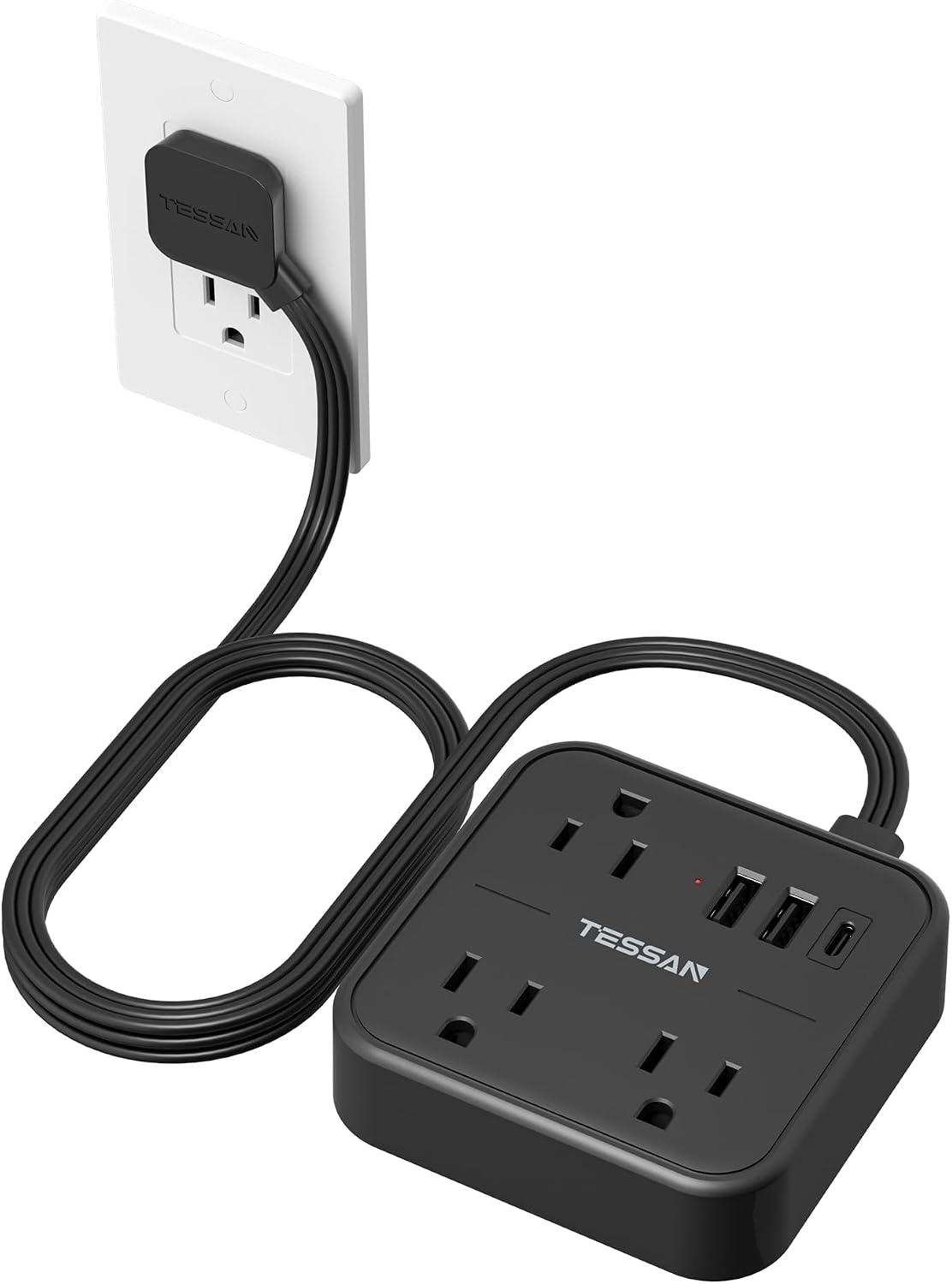 TESSAN Regleta delgada con cable de extensión plano ultrafino de 5 pies