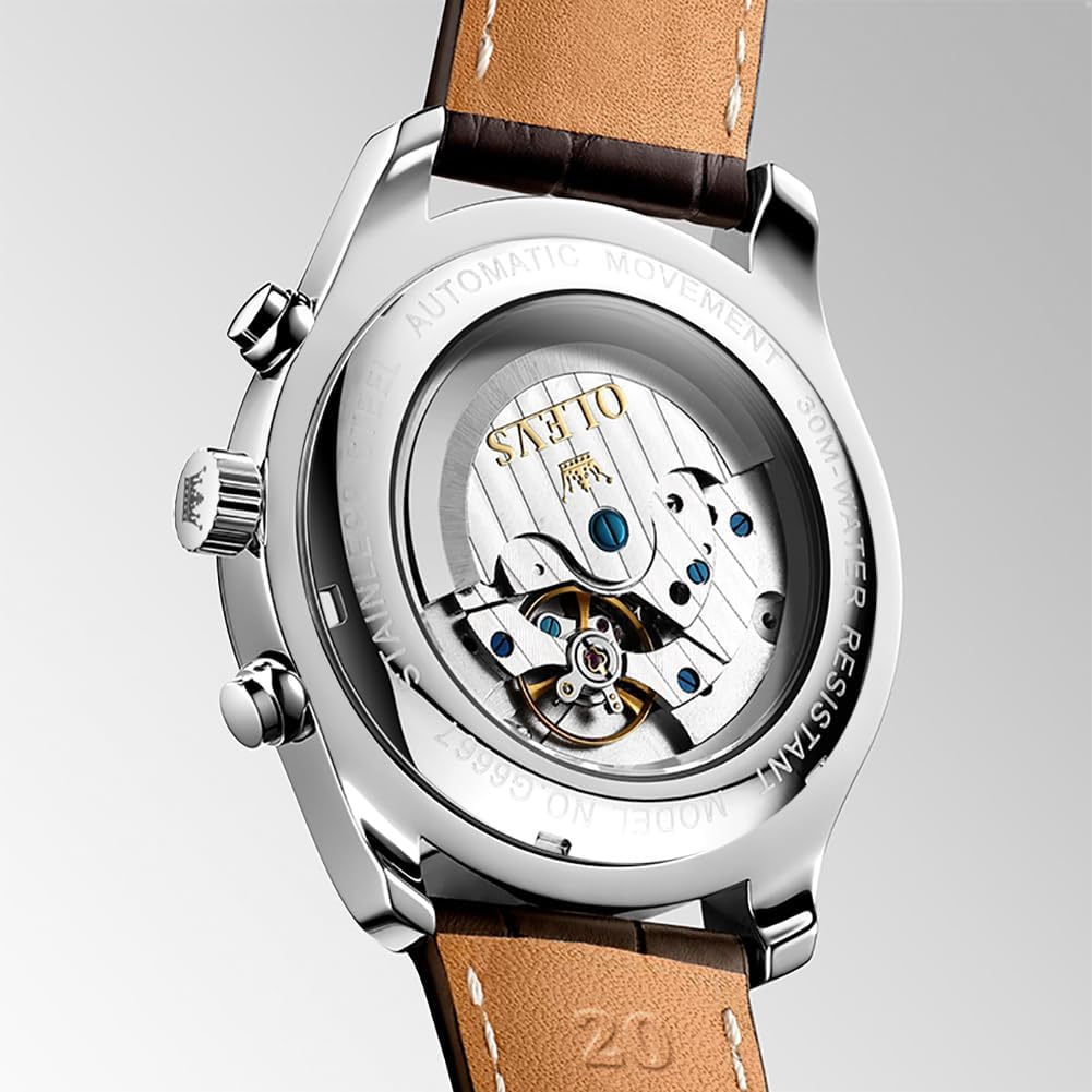 OLEVS - Relojes automáticos para hombre, multicalendario, con fase lunar, 3ATM impermeable, reloj de lujo clásico para negocios, de pulsera