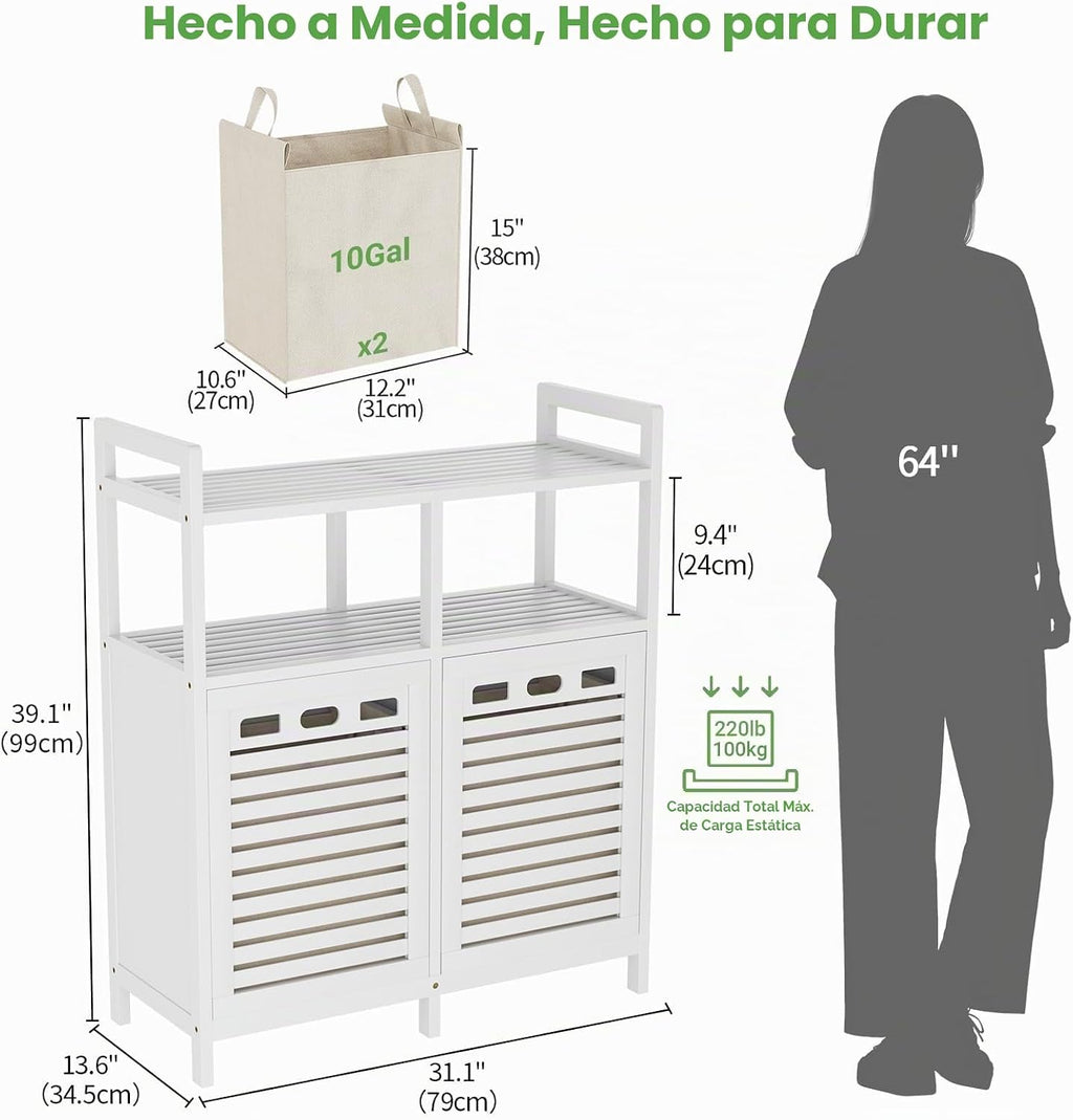 Gabinete de bambú con doble inclinación hacia fuera con 2 bolsas